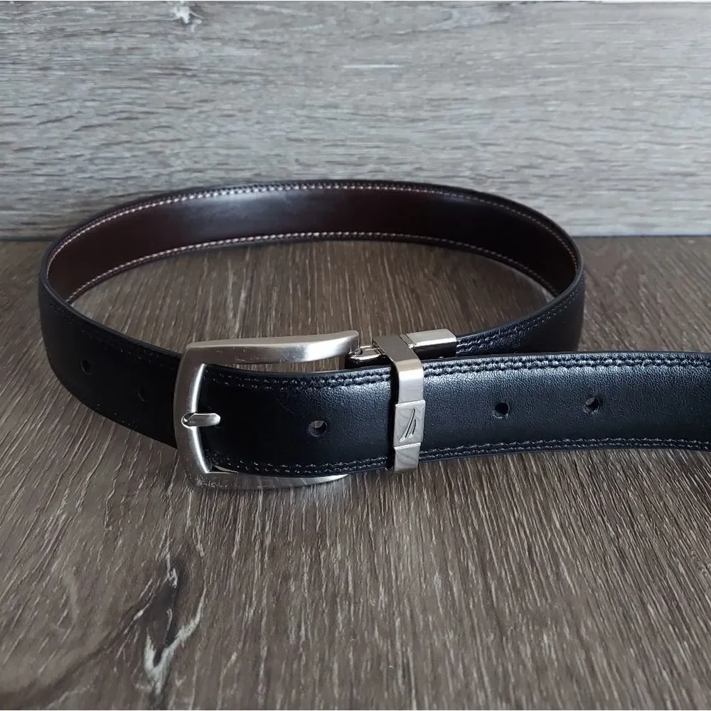 Nautica Kid's Reversible Belt Black Brown Silver Buckle Double Stitch 22